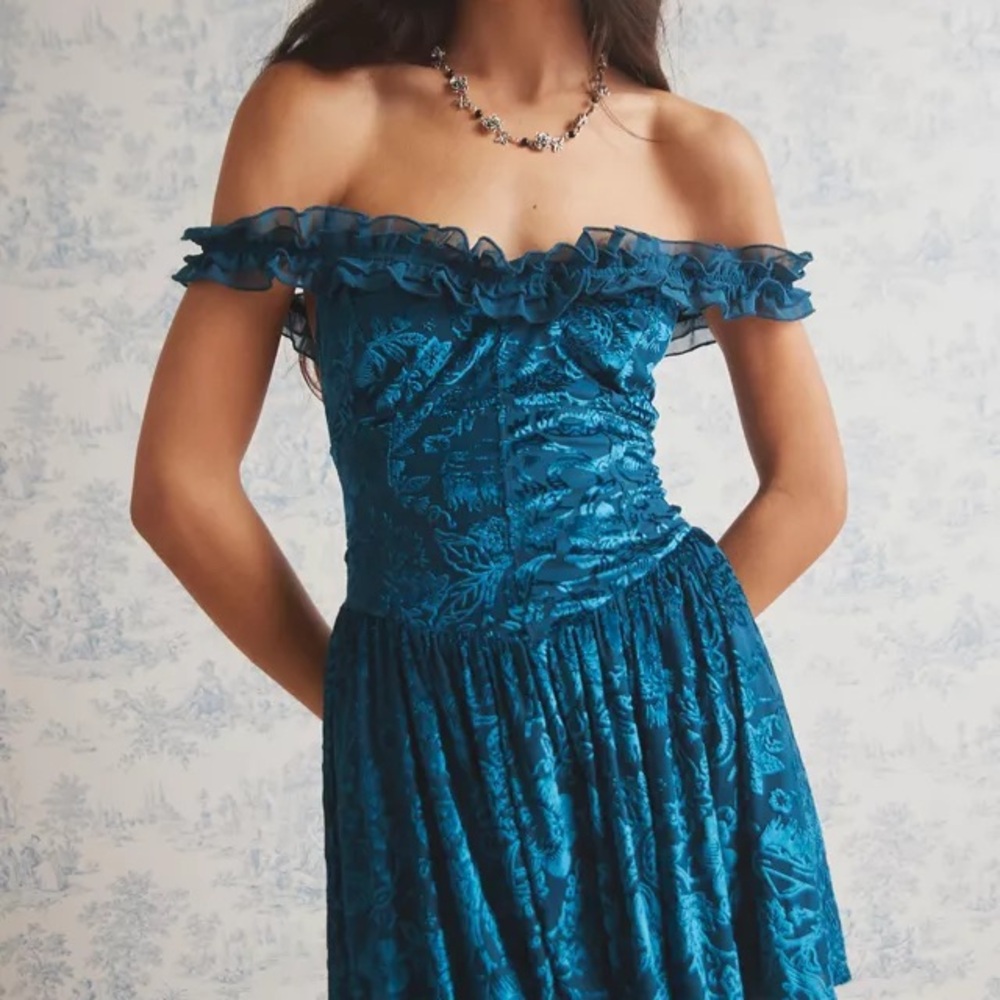 Kimchi Blue Teal Velvet Romper Medium  NWT